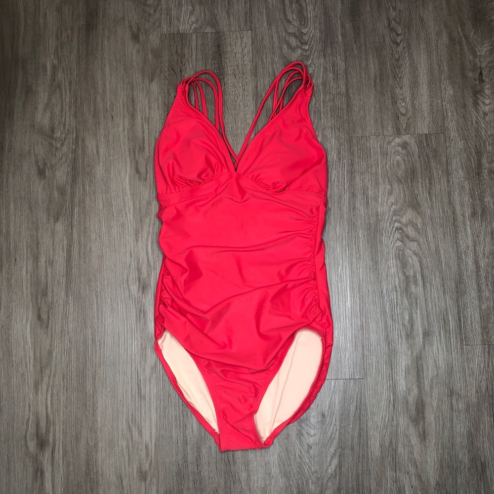 Merona Shirred Front One Piece Swimsuit Coral - Picture 5 of 6